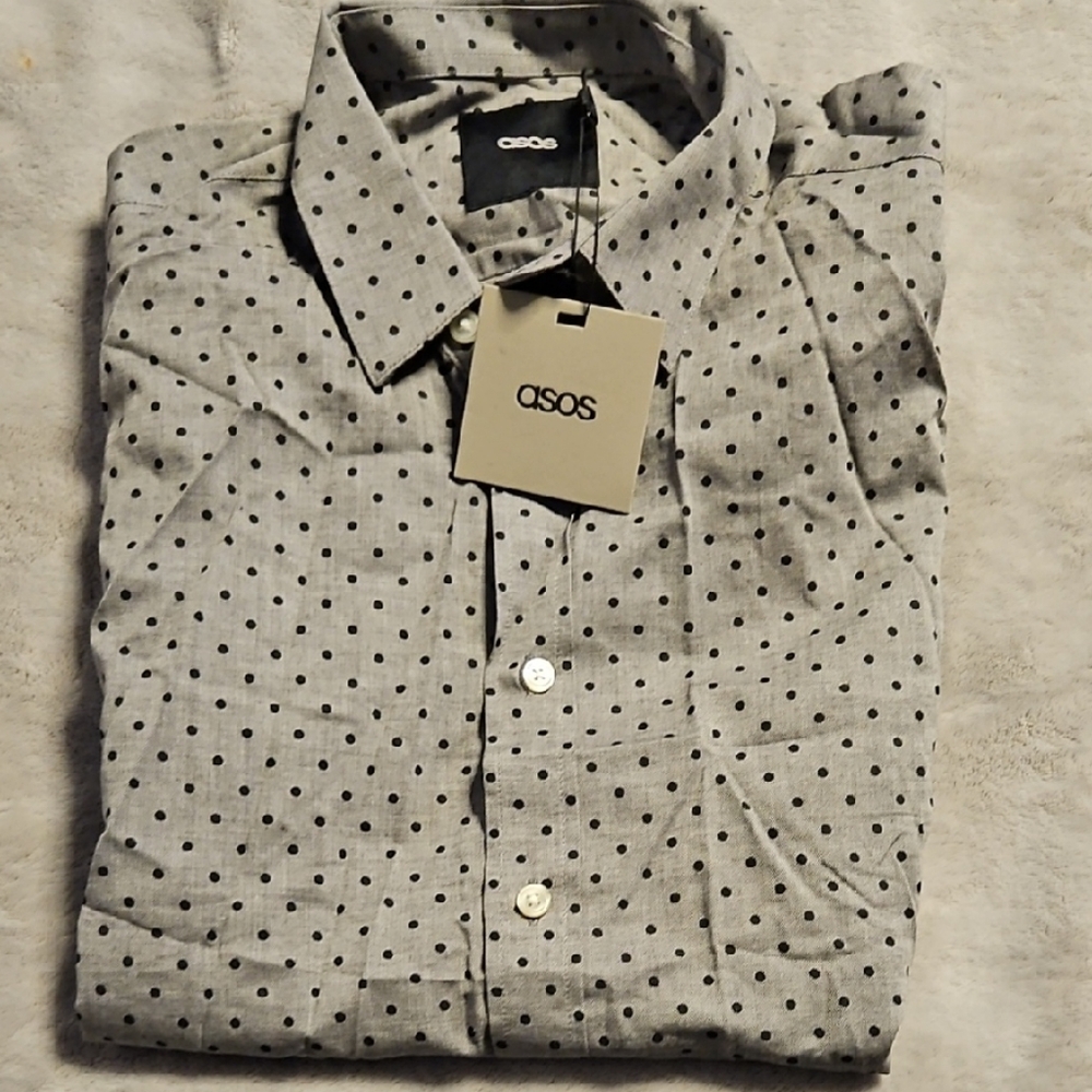 ASOS Polkadot Gray And Black Casual Button Down Shirt